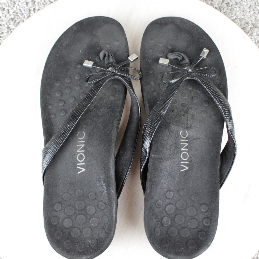 Vionic Bella II Black Lizard Print Bow Orthotic Sandals Womens 9 - Picture 6 of 7